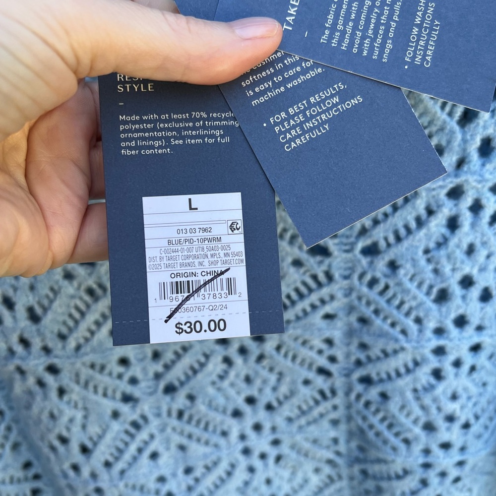 👗Universal Thread Sky Blue Openwork Crewneck Sweater - Picture 5 of 8